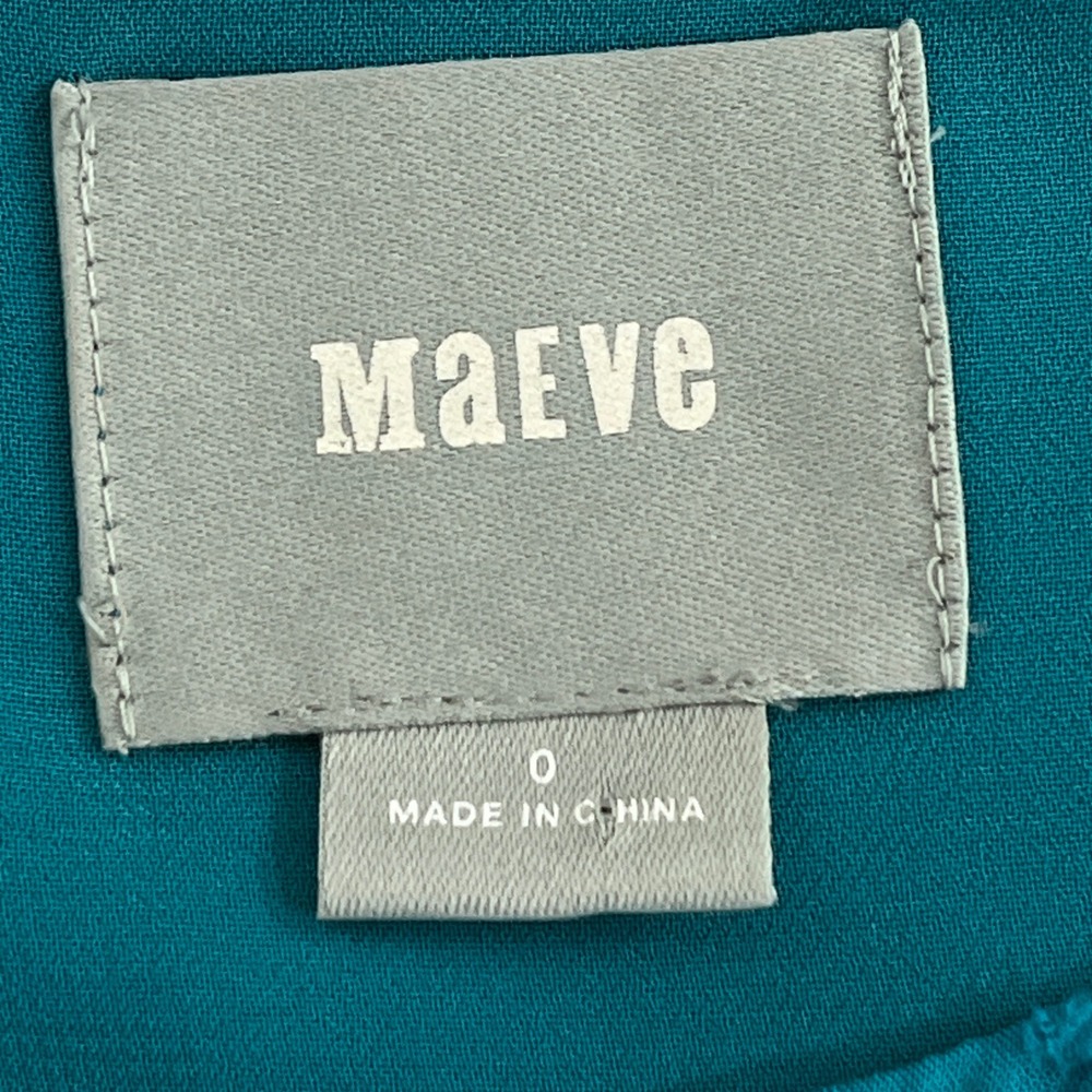 Maeve Anthropologie Teal Swiss Dot Cap Sleeve Scalloped Hem Top Sz 0 Blouse Boho - Picture 5 of 9